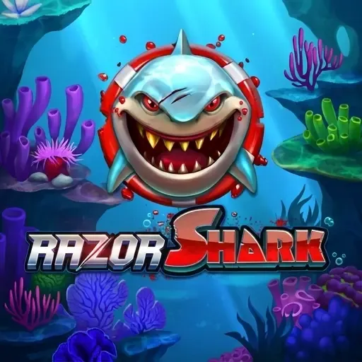 VipLuck Razor Shark Slot mit Haifischlogo und Korallenriff
